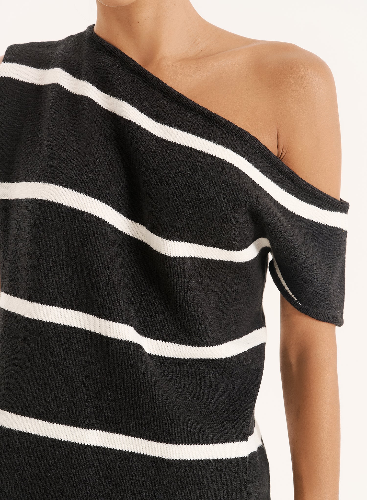 Black And White Stripe Knitted Off The Shoulder Top